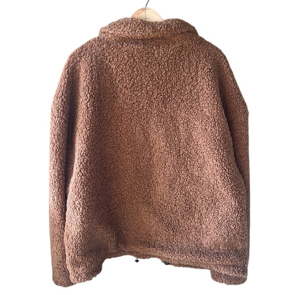Another Love Rust & Black Sz L Sherpa Teddy Zip Up Jacket - Picture 6 of 11